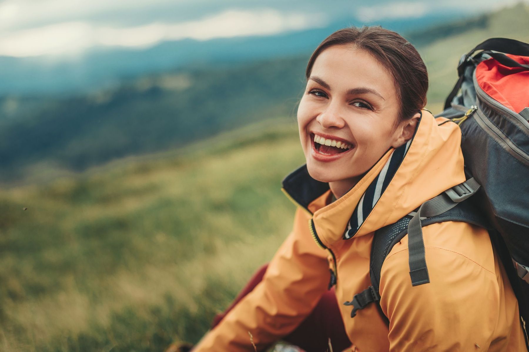 Woman outdoors wearing contact lenses